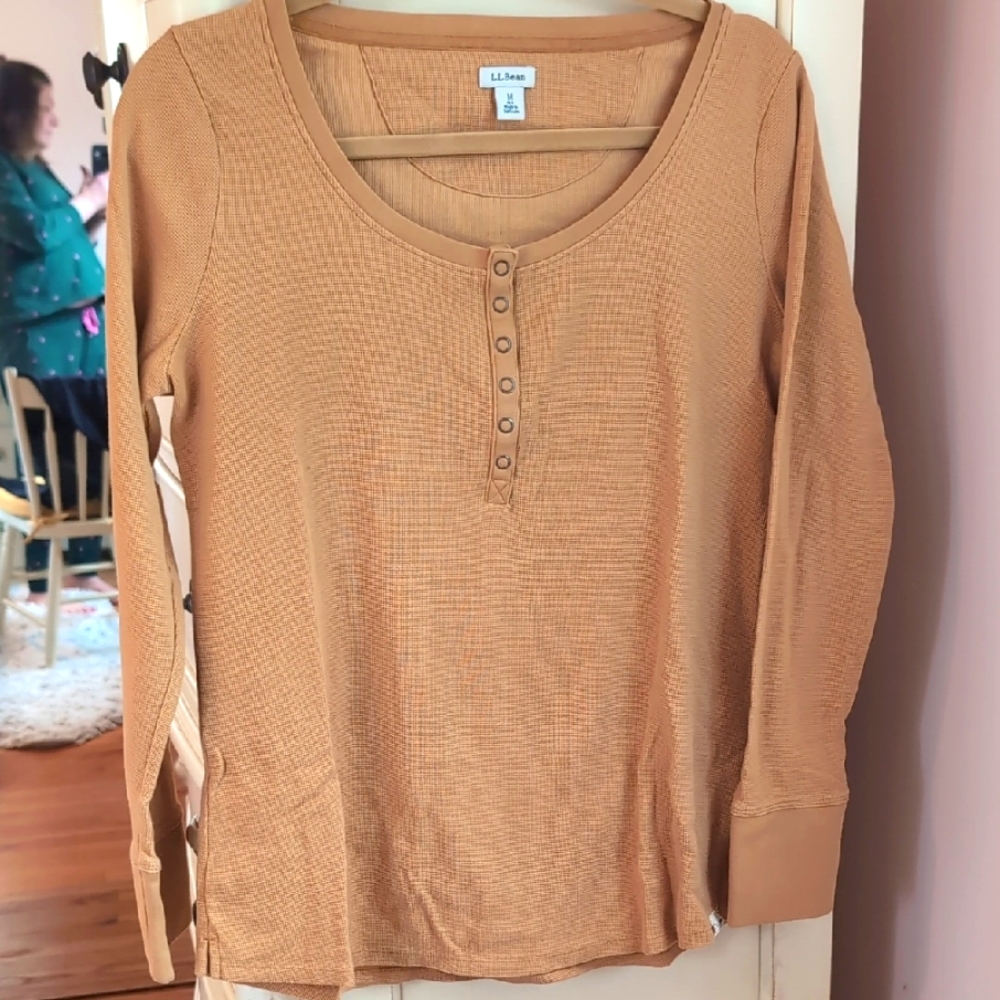 LL Bean Size Medium Henley. Butterscotch. Check Measurements As This Runs Large.